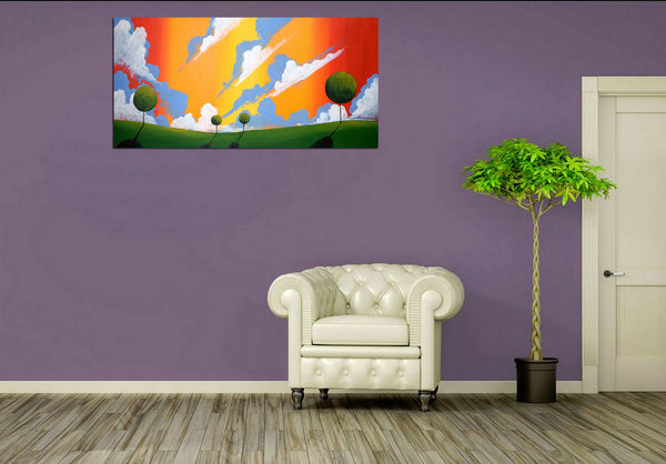 large canvas wall art on purple wall