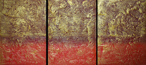 large triptych wall art in gold red
