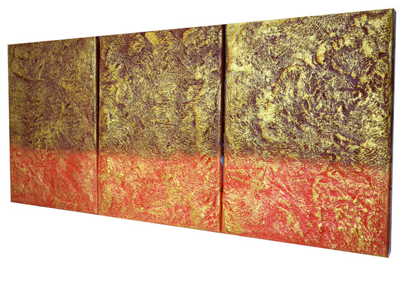 3 piece painting  in gold orange angle photo