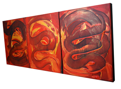 triptych painting red dragon