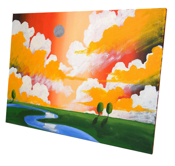 forest painting acrylic in orange and yellow