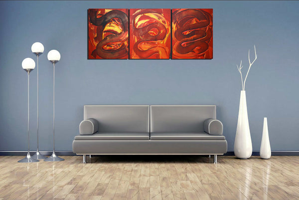 the great red dragon painting triptych painting on grey wall