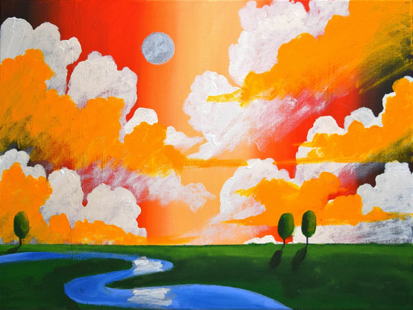 forest painting acrylic in orange and yellow
