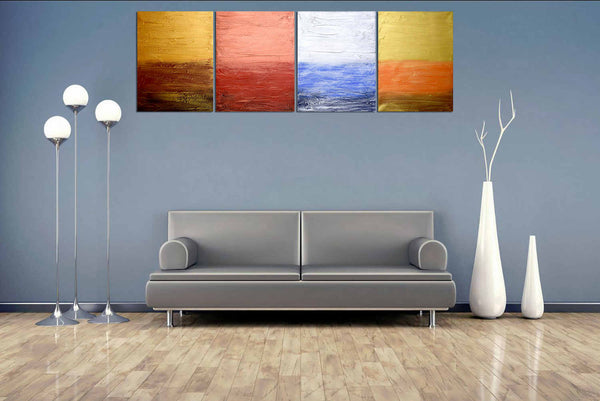 quadtych painting on grey wall