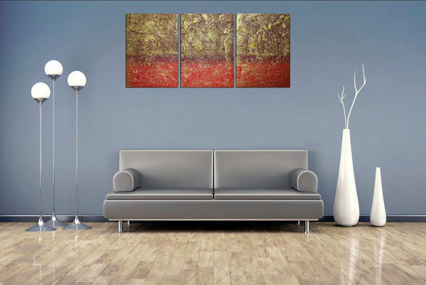 large triptych wall art on grey wall