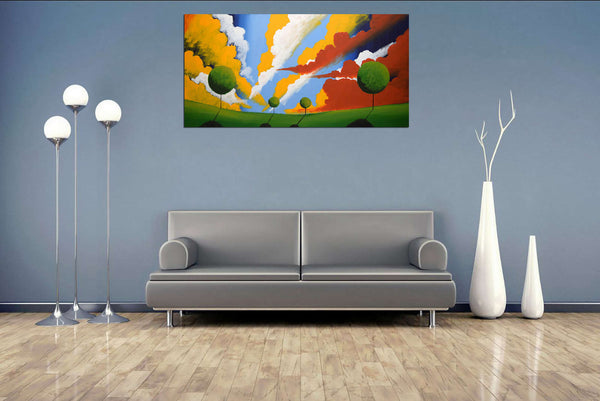 large canvas wall art landscape  on grey wall