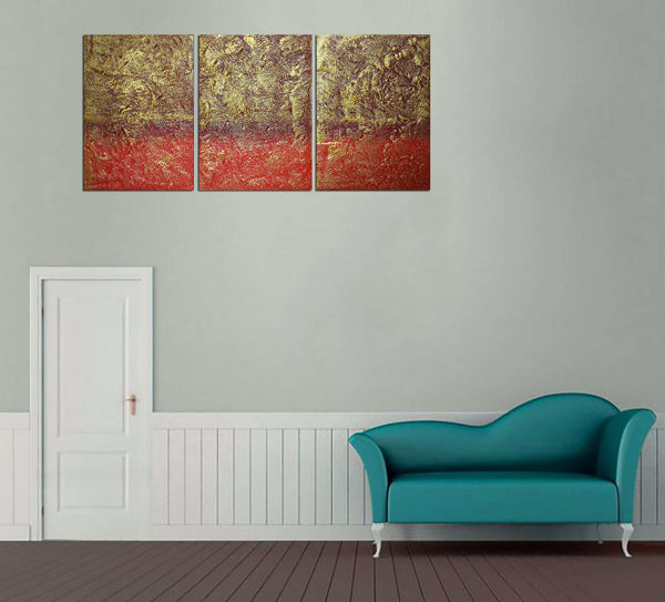 3 piece painting Red Infusion canvas triptych