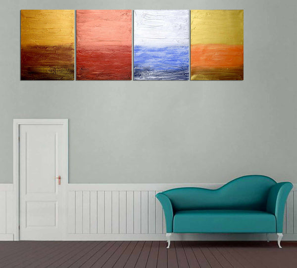 quadtych painting on grey wall