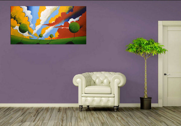 large canvas wall art landscape  on purple wal