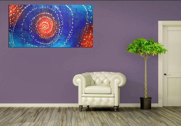 fibonacci spiral art on purple wall