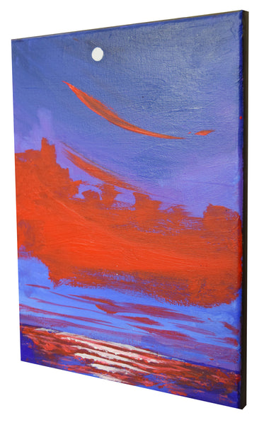 seascape art for sale Red Sunset Little Yacht on the open Sea , green blue edition