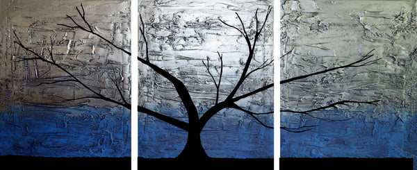 silver blue paintings of tree in acrylic