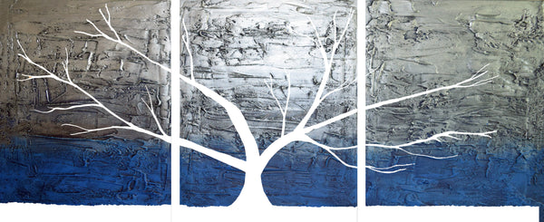 silver blue paintings of tree of life in white