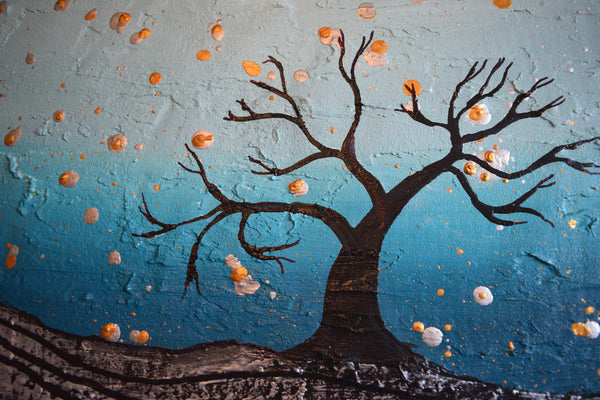 forest painting acrylic turquoise abstract painting close up image