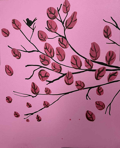 pink four panel painting quadriptych