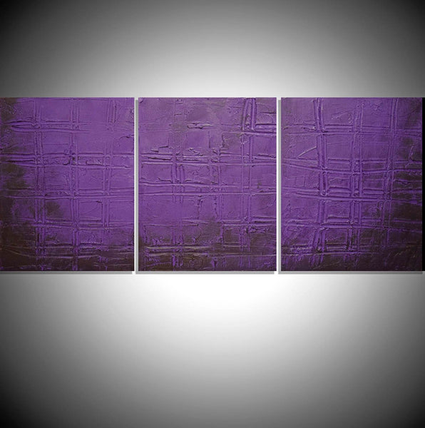 oversized triptych canvas wall art " Purple Trance " canvas original painting