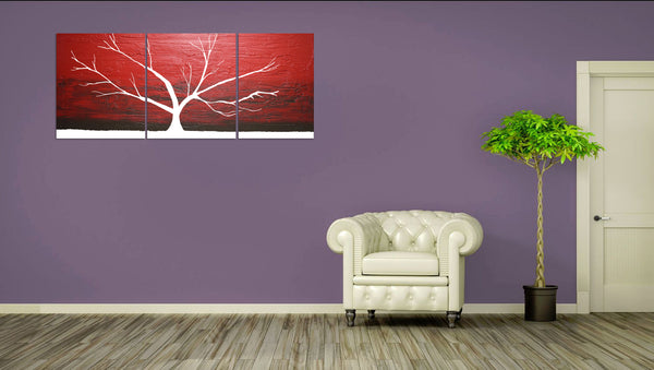 abstract tree painting on a purple wall