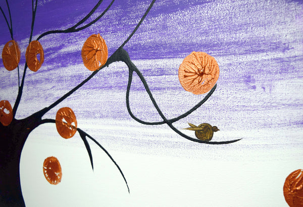 birds on a wire painting purple at angle