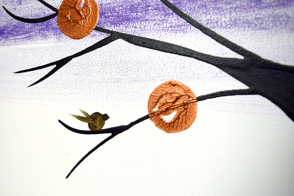 close up of painting birds on a wire painting