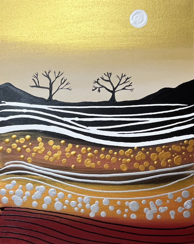 forest painting acrylic in gold original  art uk