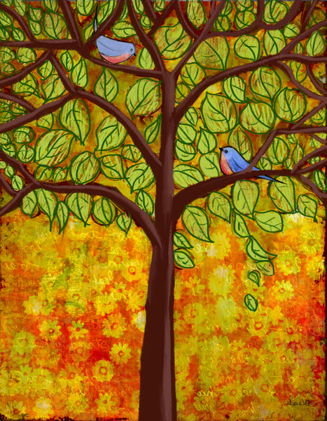 birds on a wire print original abstract art uk