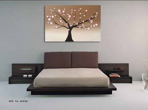 cherry blossom tree painting on bedroom wall