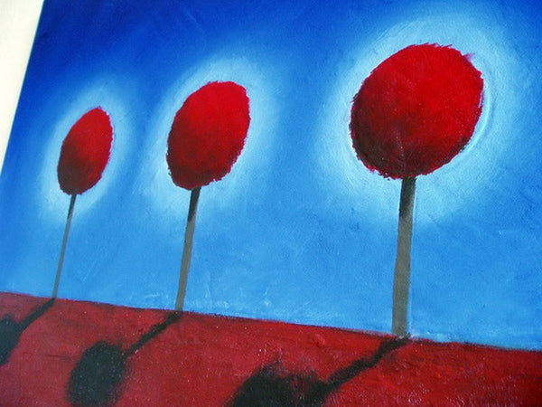 tree art painting red on blue