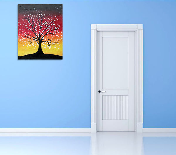 original abstract art uk tree on blue wall