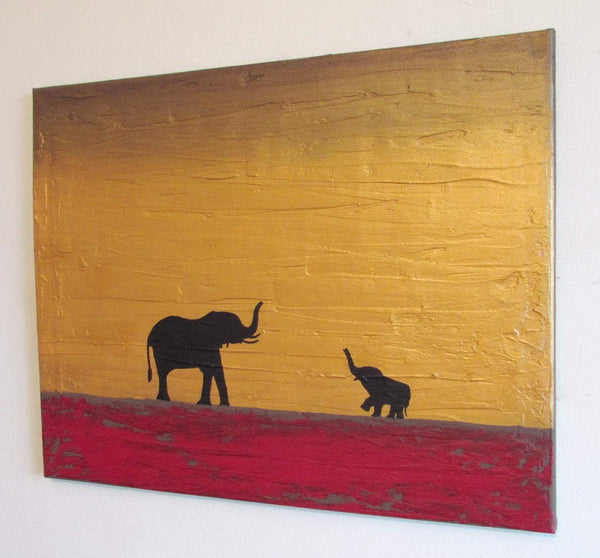 african elephant art " On Golden Sunset " modern art for sale