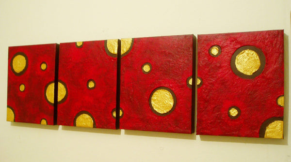 BEAUTIFUL WALL ART triptych 4 panel wall contemporary art "Golden Sun" canvas abstract original painting wall kunst polyptych 40 x 14"