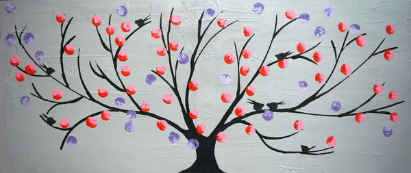 original abstract art uk birds on a wire painting of Summer bird art pictures