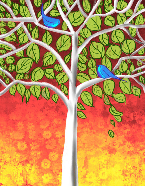 birds on a wire print original abstract art uk yellow