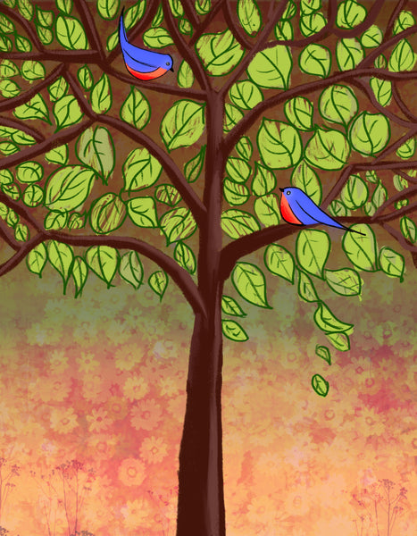 birds on a wire print original abstract art uk peach