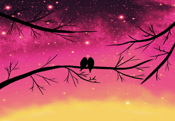 maroon red birds on a wire print