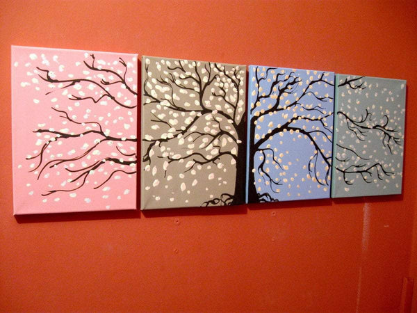 cherry blossom tree painting quadriptych