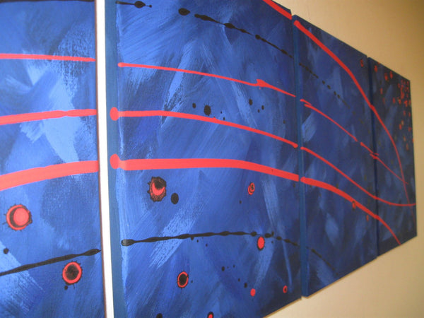 blue mood quadriptych four panel painting