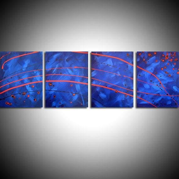blue painting blue wall art extra large wall art landscape acrylic painting canvas original four panel four season 365 days triptych