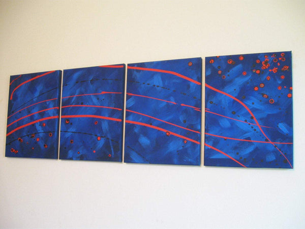 blue painting blue wall art extra large wall art landscape acrylic painting canvas original four panel four season 365 days triptych