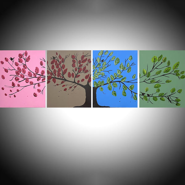 four panel painting quadriptych bird life