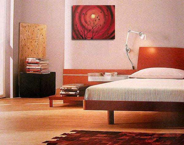 canvas art Landscape original contemporary painting abstract love birds "Sunset Birds" tree of life paintings on wall hanging office