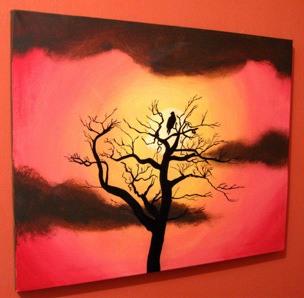 canvas art silhouette art sunset "resting place" canvas wall art bird tree of life Original Painting 16 x 20 "