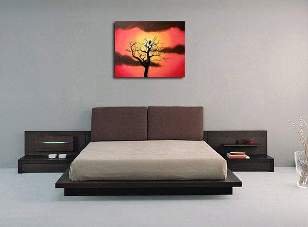 canvas art silhouette art sunset "resting place" canvas wall art bird tree of life Original Painting 16 x 20 "