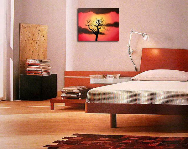 canvas art silhouette art sunset "resting place" canvas wall art bird tree of life Original Painting 16 x 20 "