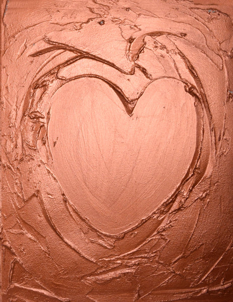 copper artwork hearts close up
