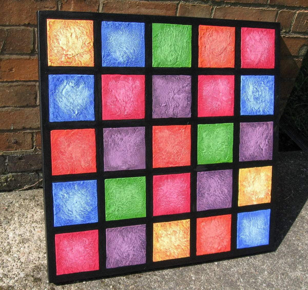 Colour blocks mixed media sculpture on canvas