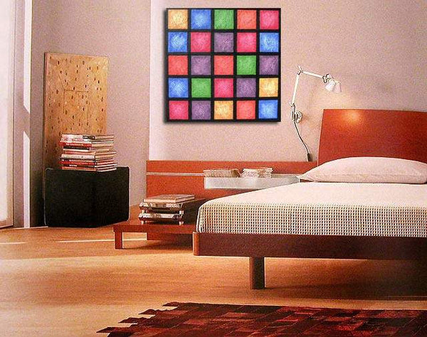 Colour blocks mixed media sculpture on canvas