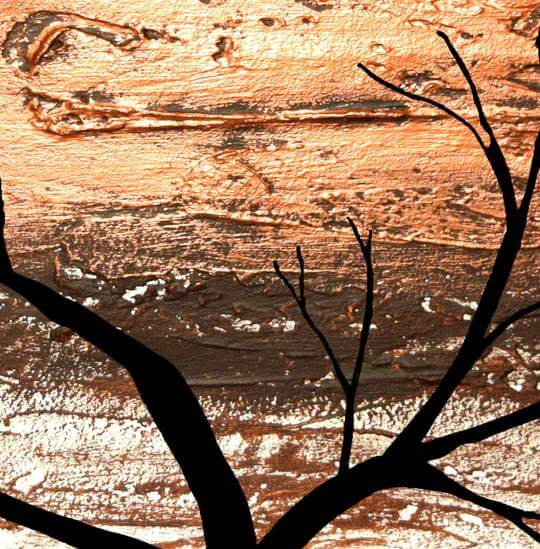 pversized metal wall art close up Copper Tree artwork landscape