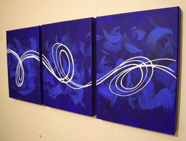 3 piece painting Deep Blue abstract painting for home office