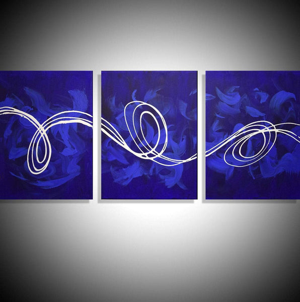 3 piece painting Deep Blue abstract painting for home office