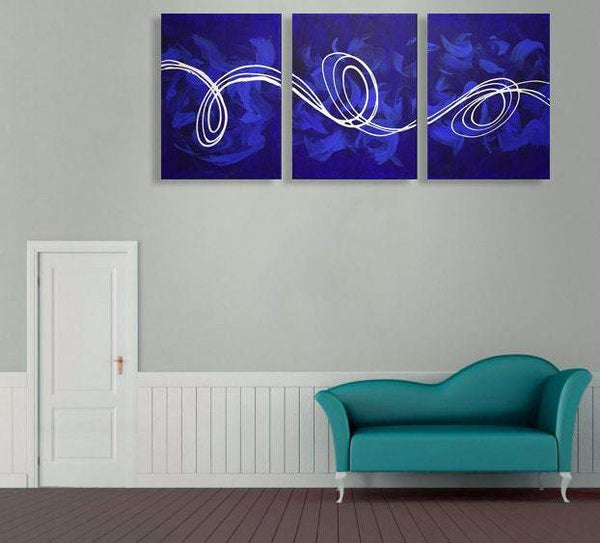 3 piece painting Deep Blue abstract painting for home office